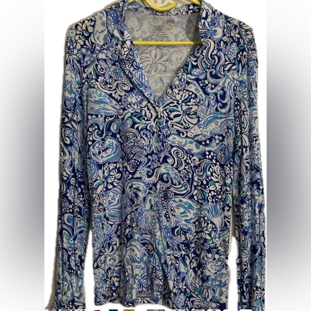 Lilly Pulitzer Ansley long-sleeve v-neck collared pullover top size XS